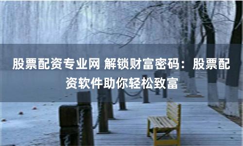 股票配资专业网 解锁财富密码：股票配资软件助你轻松致富